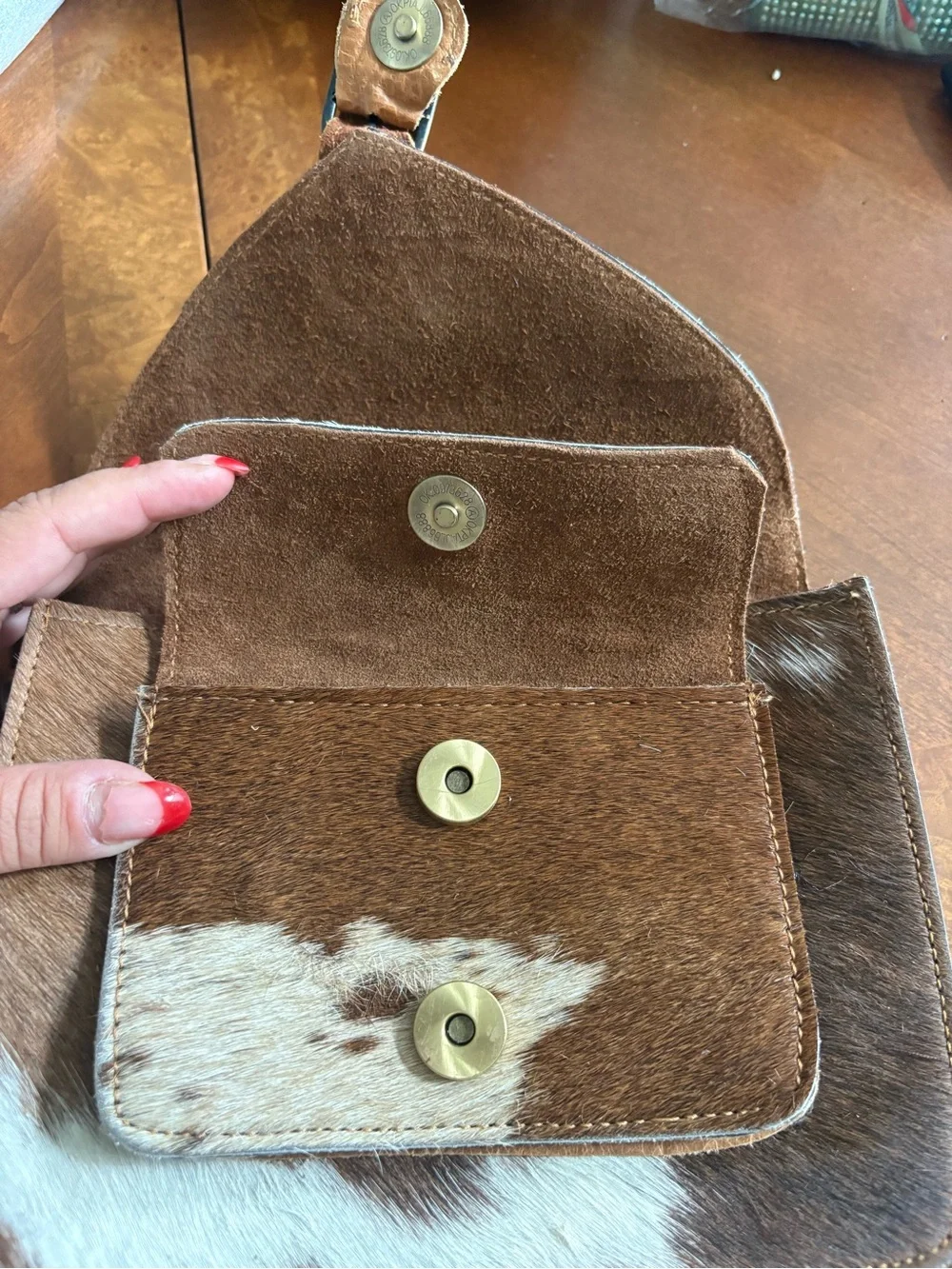 Cowhide Crossbody Satchel purse in Brown and White